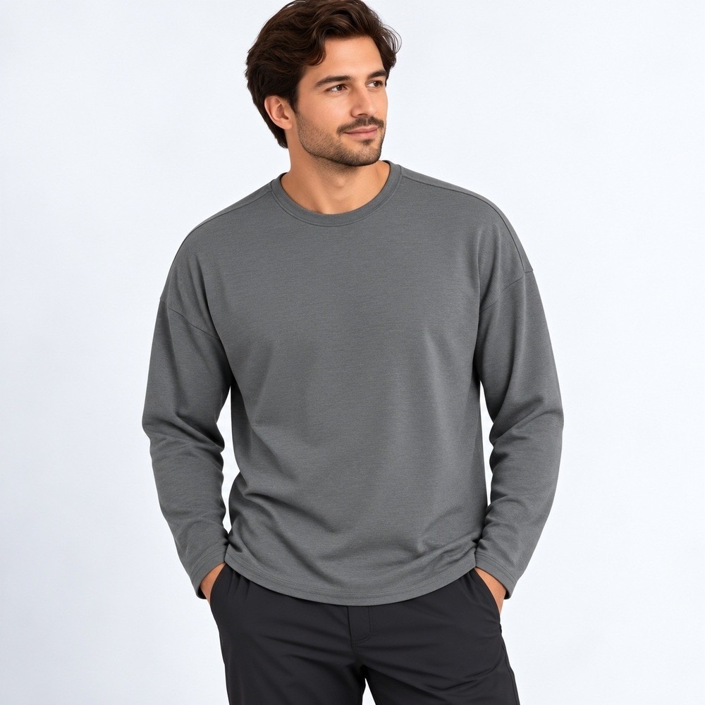 REI Co-op Long Sleeve Shirt Men Small Gray Drop Shoulder Crew Neck Stretch